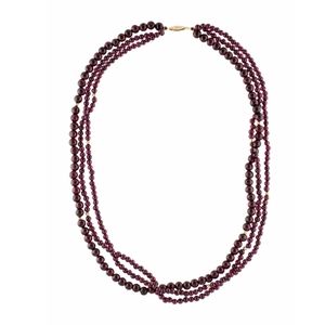 14k Garnet & Gold Bead Triple Strand Necklace 19 inches